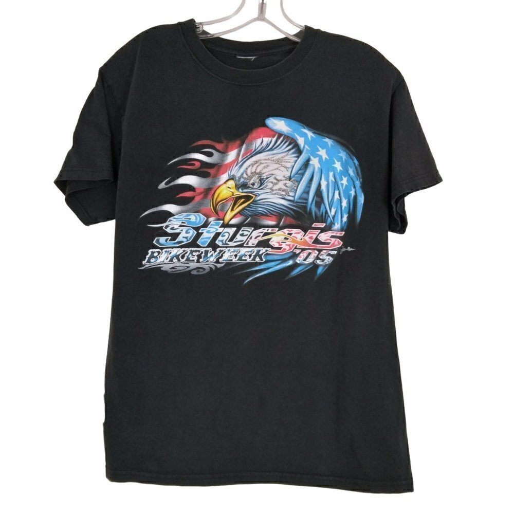 Sturgis 2005  Eagle Flames Sparkle Bike Week Black Tee | Size L estimated